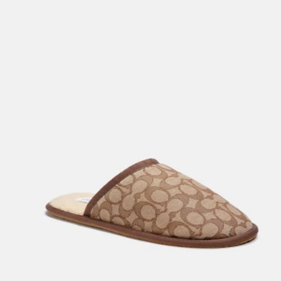 NWT COACH SIGNATURE KHAKI SLIPPERS MEN - Picture 1 of 5